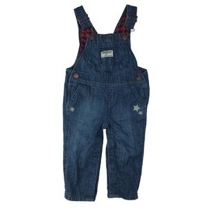 Osh Kosh lined overalls buffalo plaid embroidered stars snap legs 9 months